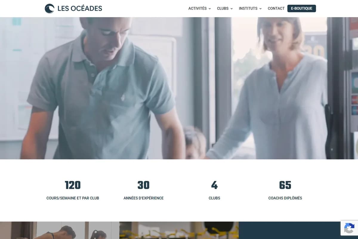 Page d'accueil du site des Océades, clubs de sport et instituts de beauté