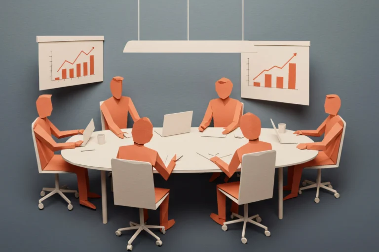 Veille stratégique – réunion d’équipe autour d’une table avec graphiques